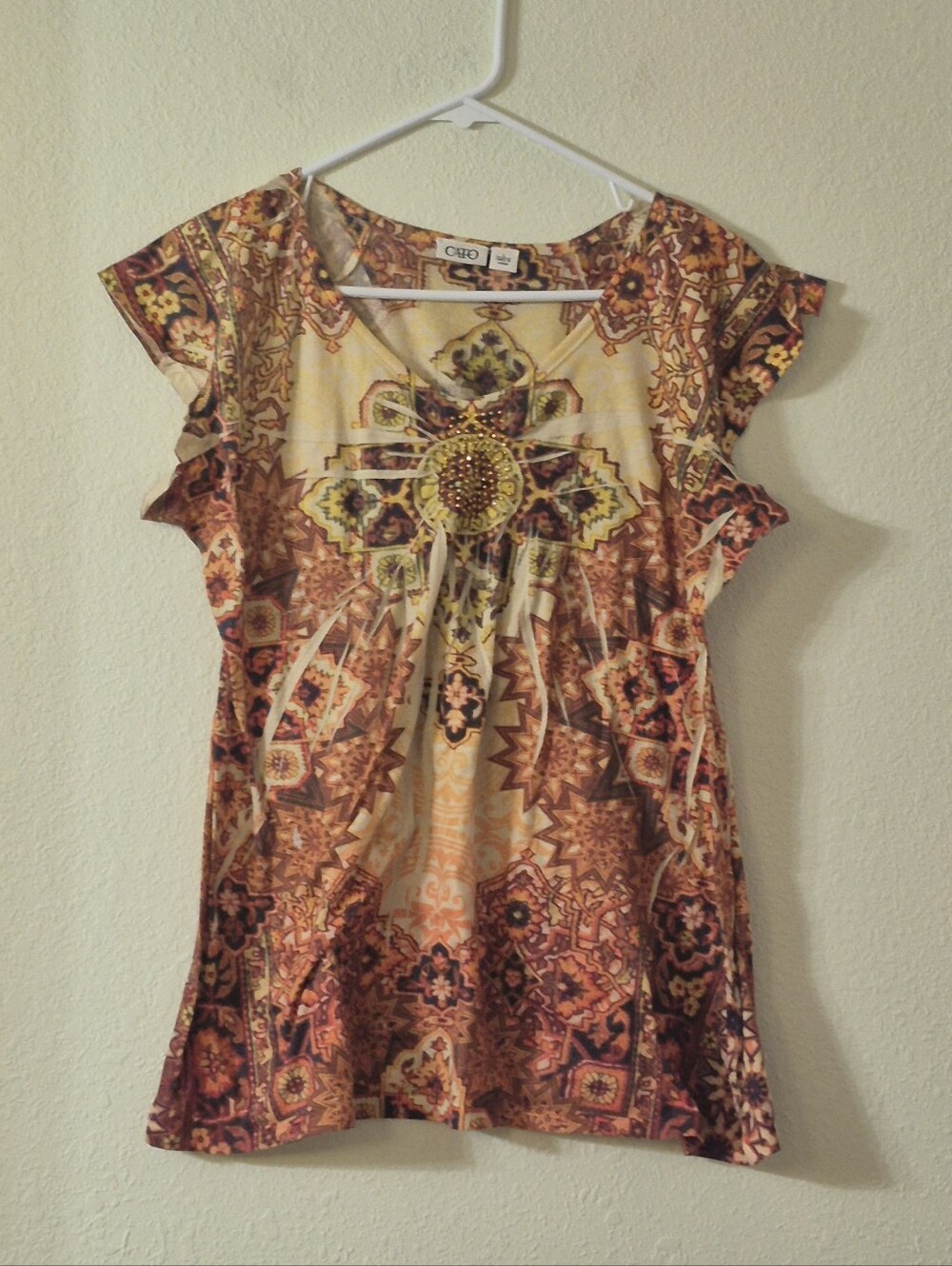 Cato Women's Brown Patterned Short Sleeve Tunic